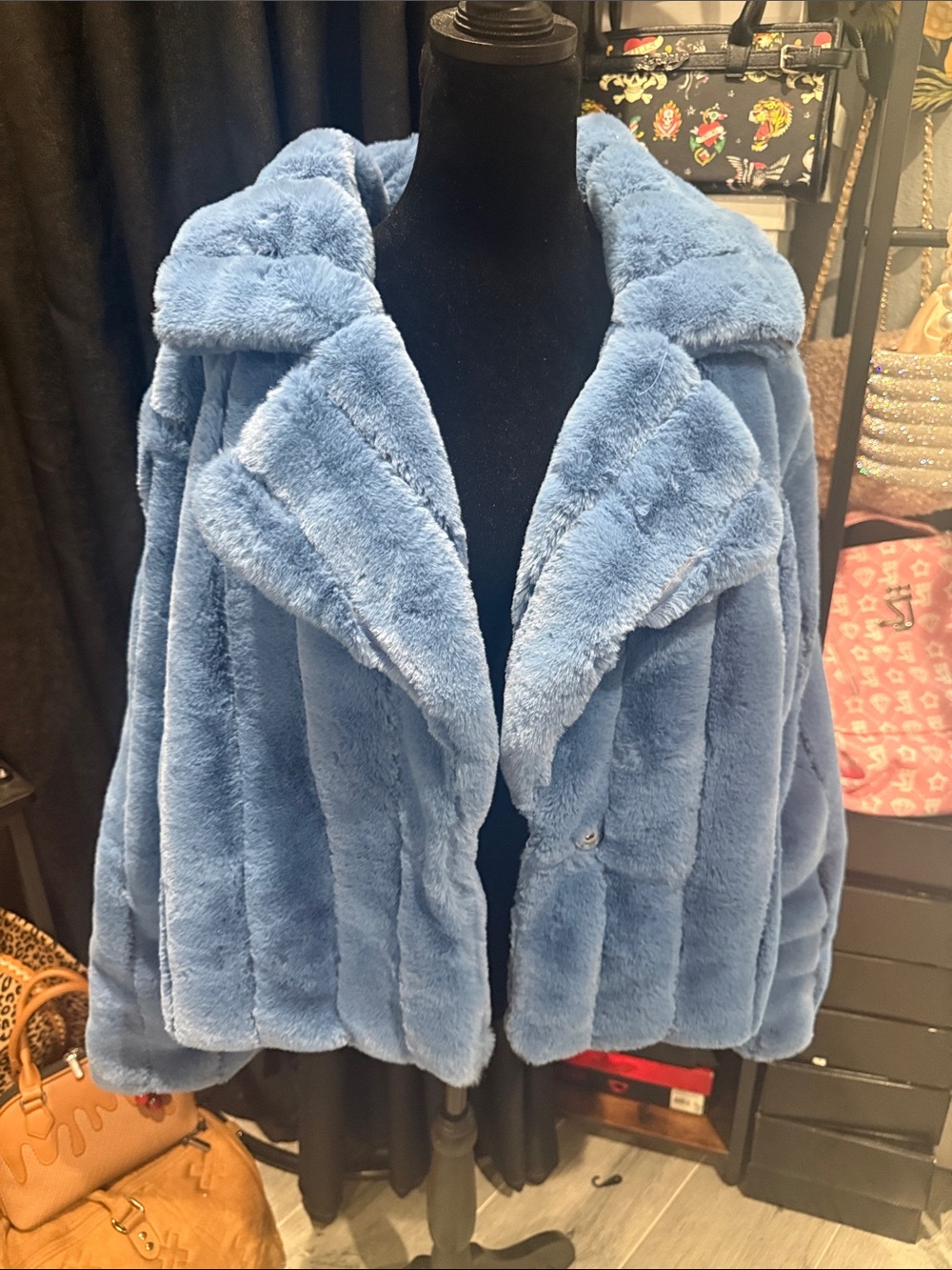 Fashion Nova Dusty Blue Plush Teddy Jacket - Picture 3 of 8